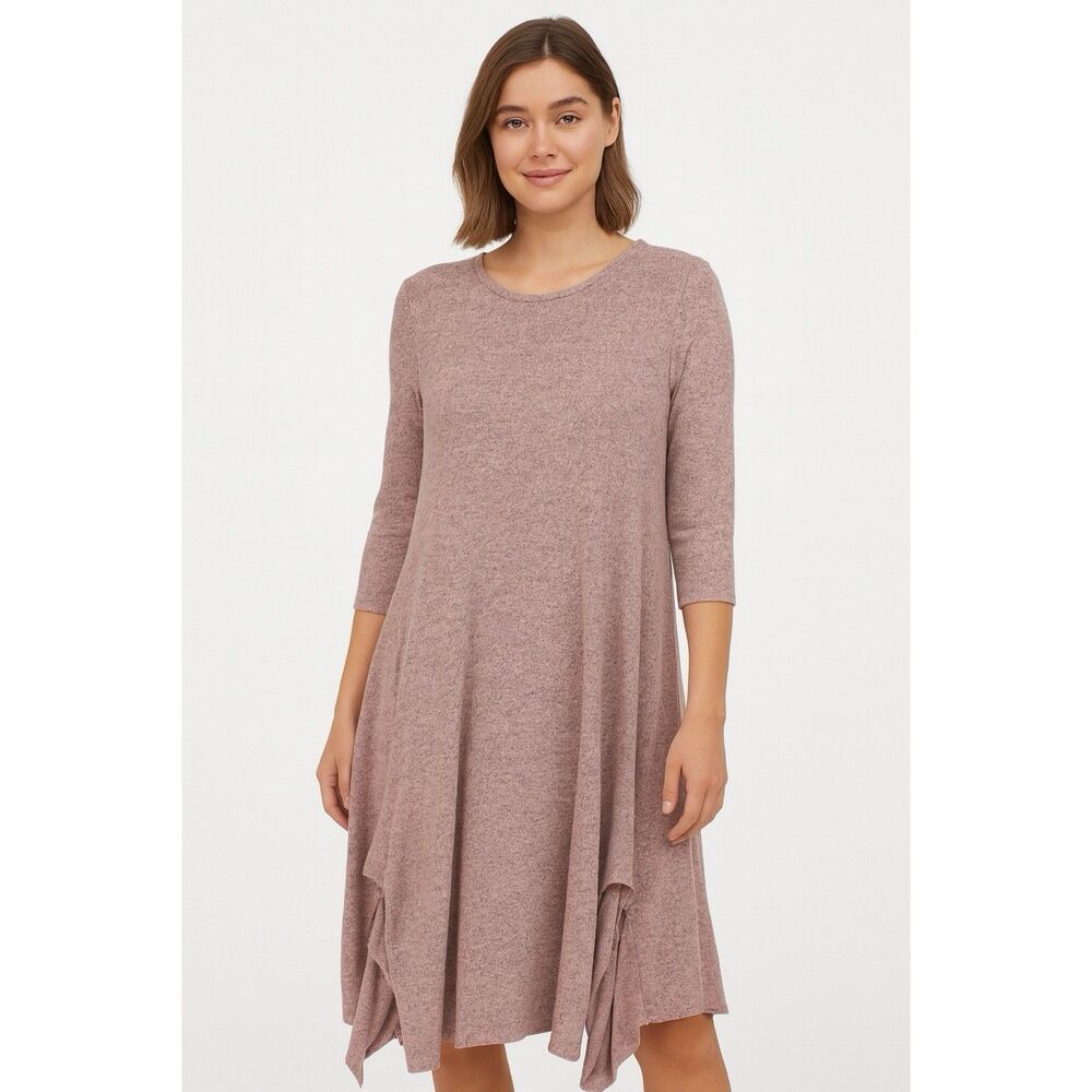 Dress Women's M Mauve Midi Sweater Soft Handkerchief Hem 3/4 Sleeves Super Soft